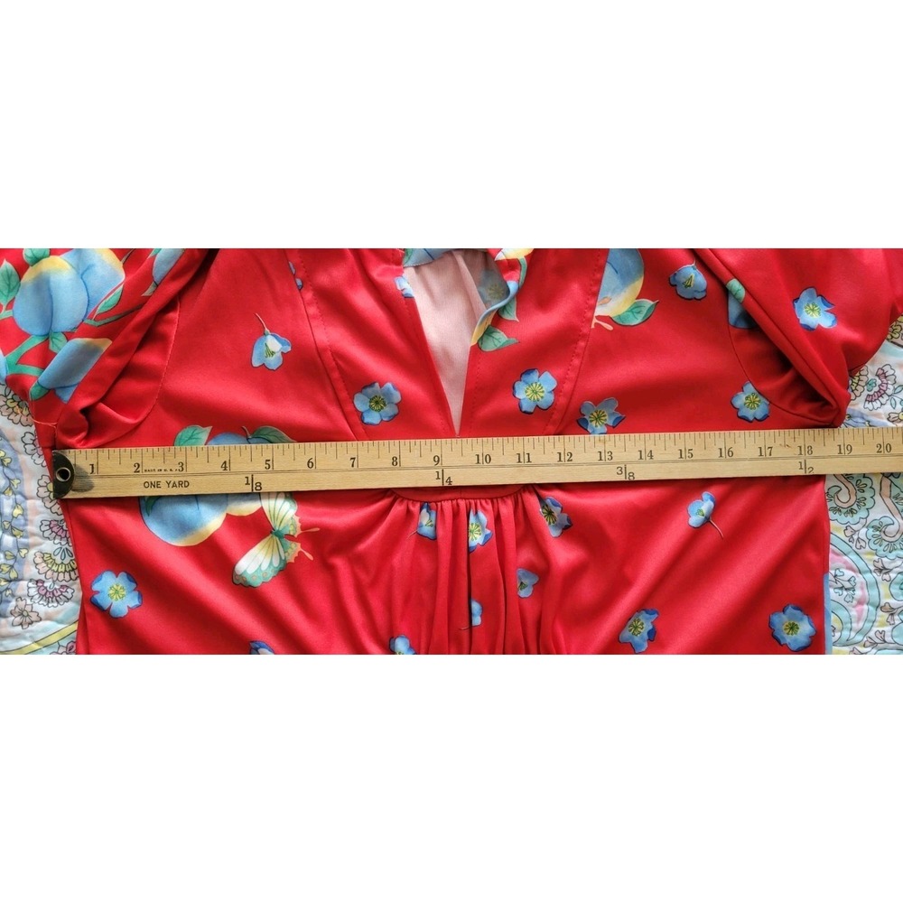 Vintage Red Fit N Flare Dress Size M Prairie Cottagecore Floral 70s Long Sleeve - Picture 7 of 12